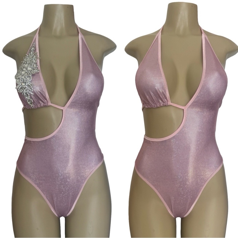 Pink Cutout One-Piece Swimsuit with or without diamond Detail